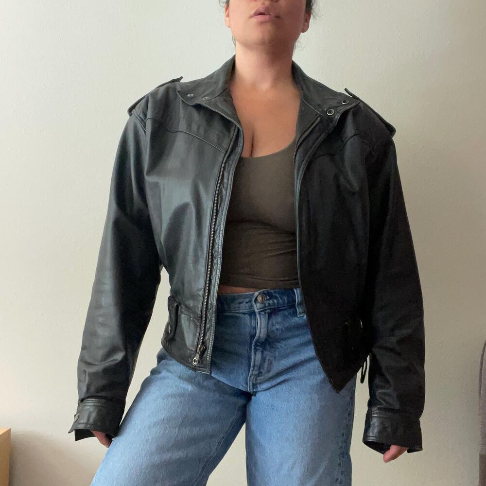 90s Vintage Leather Moto Jacket Black Indie Sleaze Edgy Grunge | Size S-M